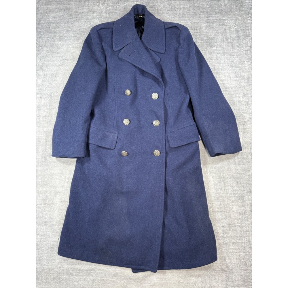 US Air Force Overcoat Mens 37L Navy Blue Vintage Double Breasted Wool Military